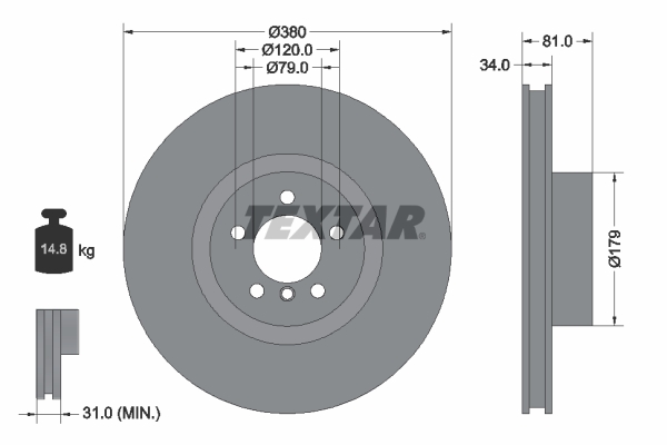 Диск тормозной (передний) Land Rover Range Rover 4.4D/5.0i 4x4 07-12 (380x34) PRO+