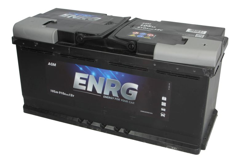 Аккумулятор ENRG 12В 105Ач/910A START STOP AGM (P+ стандартные клеммы) 393x175x190 B13 - флянец 10.5 мм (пуск/agm)