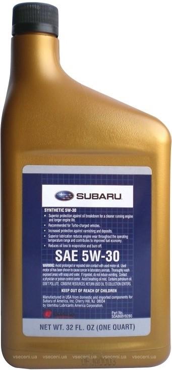 Масло моторное Subaru SYNTHETIC OIL 5W-30, 0,946 л (SOA427V1410) Subaru SOA427V1410