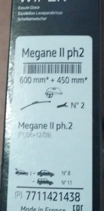 Щетки стеклоочистителя (600/450mm) Renault Megane II/IV